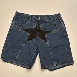 ROMWE Shorts 36 Mens Blue Denim Star Bermuda Casual Jean Jorts Skater Y2K Retro